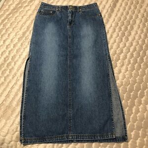 Arizona Jean Co Denim Midi Skirt Size 5 | Vintage Wash Side Slit Jean Skirt